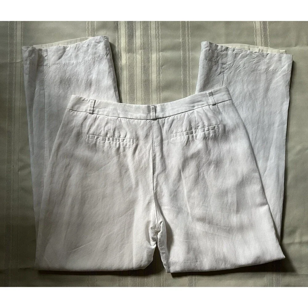 Banana Republic Logan White Linen Blend Straight Leg Tailored Trouser Pants 10